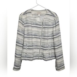 Loft Outlet Moto Style Zip-up Blazer Ivory & Black Sz Small